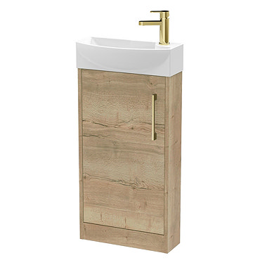 Arezzo Rustic Oak 450mm 1TH Floor Standing Cloakroom Vanity Unit With Brushed Brass Handle  Profile 