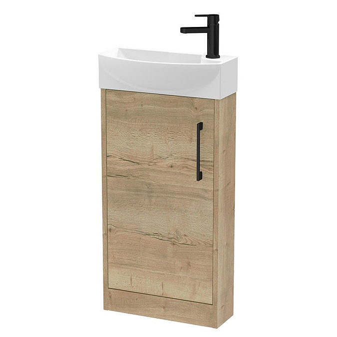 Arezzo Rustic Oak 450mm 1TH Floor Standing Cloakroom Vanity Unit With Matt Black Handle Large Image