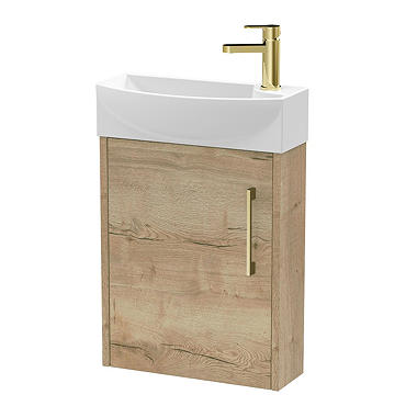 Arezzo Rustic Oak 450mm 1TH Wall Hung Cloakroom Vanity unit with Brushed Brass Handle  Profile Large