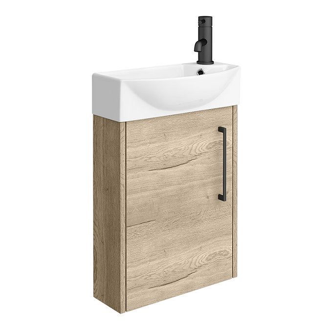 Arezzo Rustic Oak 450mm 1TH Wall Hung Cloakroom Vanity Unit with Matt Black Handle  Standard Large Image