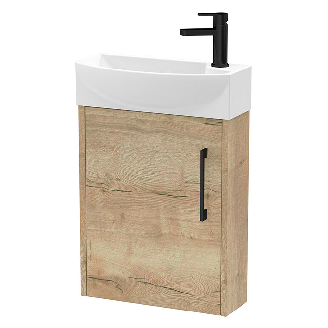 Arezzo Rustic Oak 450mm 1TH Wall Hung Cloakroom Vanity Unit with Matt Black Handle Large Image