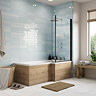 Arezzo Rustic Oak Shower Bath - 1700mm L Shaped with Matt Black Screen + Panel