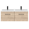 Arezzo Rustic Oak Wall Hung Double Basin Vanity Unit (1205mm w. Matt Black Handles)  Feature Large I