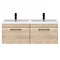 Arezzo Rustic Oak Wall Hung Double Basin Vanity Unit (1205mm w. Matt Black Handles)  Feature Large I