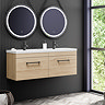Arezzo Rustic Oak Wall Hung Double Basin Vanity Unit (1205mm w. Mat Black Handles) Large Image