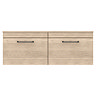 Arezzo Rustic Oak Wall Hung Double Countertop Vanity Unit incl. 2 Basins (1200mm w. Matt Black Handl