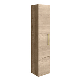 Arezzo Rustic Oak Wall Hung Tall Storage Cabinet with Brushed Brass Handle Medium Image