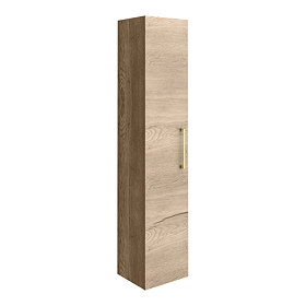 Arezzo Rustic Oak Wall Hung Tall Storage Cabinet with Brushed Brass Handle Large Image