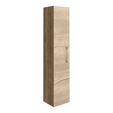 Arezzo Rustic Oak Wall Hung Tall Storage Cabinet with Brushed Brass Handle  Profile Large Image