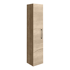Arezzo Rustic Oak Wall Hung Tall Storage Cabinet with Matt Black Handle Medium Image