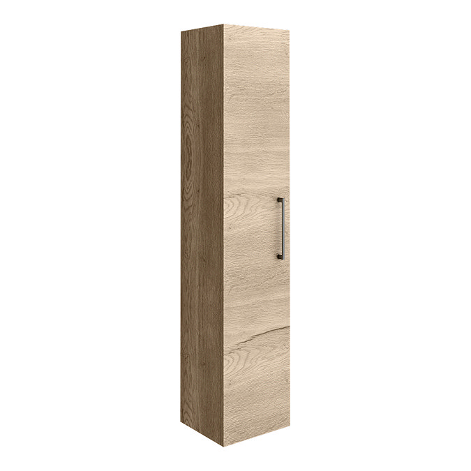 Arezzo Rustic Oak Wall Hung Tall Storage Cabinet with Matt Black Handle Large Image