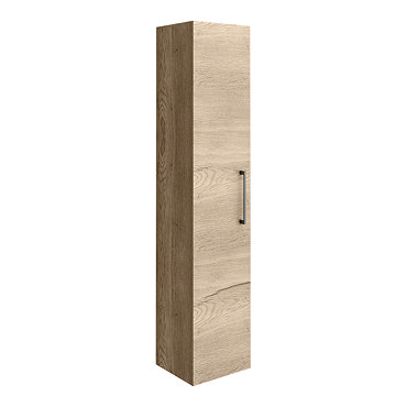 Arezzo Rustic Oak Wall Hung Tall Storage Cabinet with Matt Black Handle  Profile Large Image