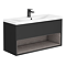 Arezzo Senza 1000mm Matt Black / Vicenza Oak Wall Hung Vanity Unit with Open Shelf + Ceramic Basin