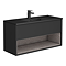 Arezzo Senza 1000mm Matt Black / Vicenza Oak Wall Hung Vanity Unit with Open Shelf + Matt Black Slimline Basin 