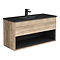 Arezzo Senza 1000mm Rustic Oak / Matt Black Wall Hung Vanity Unit with Open Shelf + Matt Black Slimline Basin