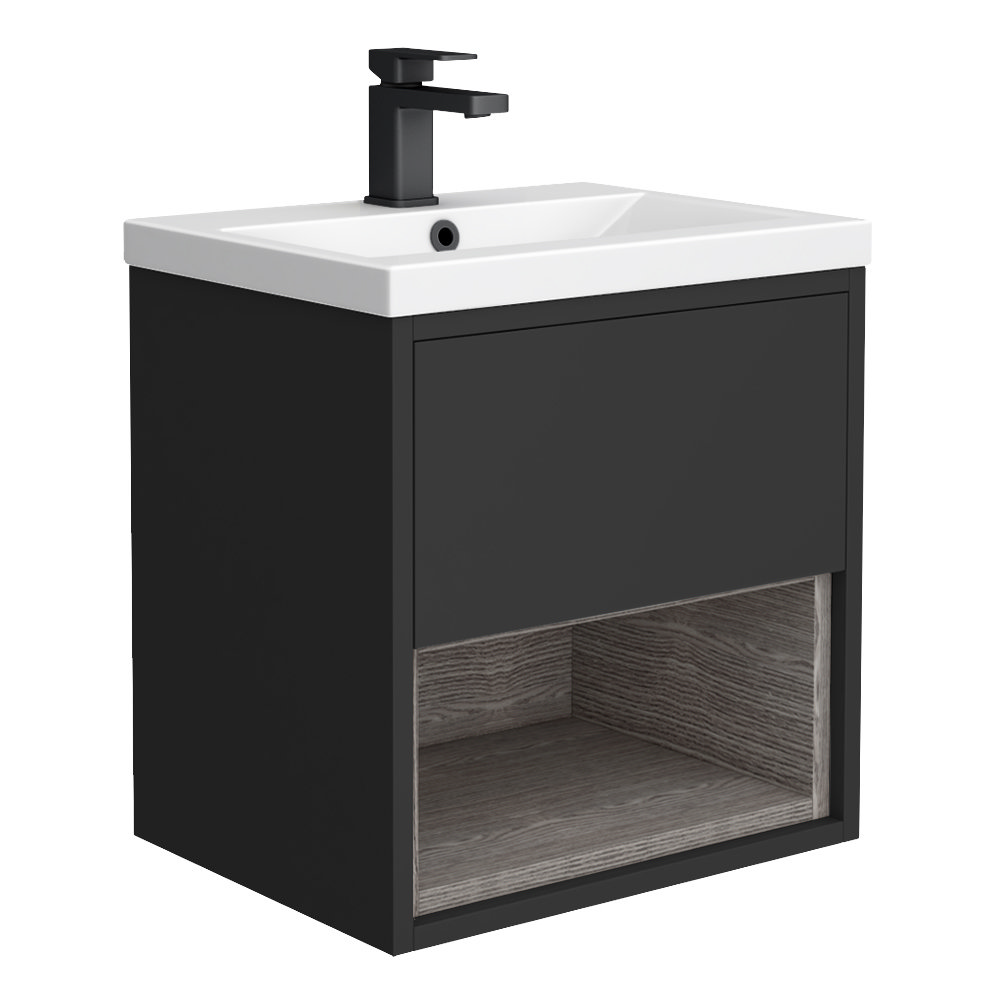 Arezzo Senza 500mm Matt Black Vicenza Oak Wall Hung Vanity Unit