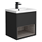 Arezzo Senza 500mm Matt Black / Vicenza Oak Wall Hung Vanity Unit with Open Shelf + Ceramic Basin