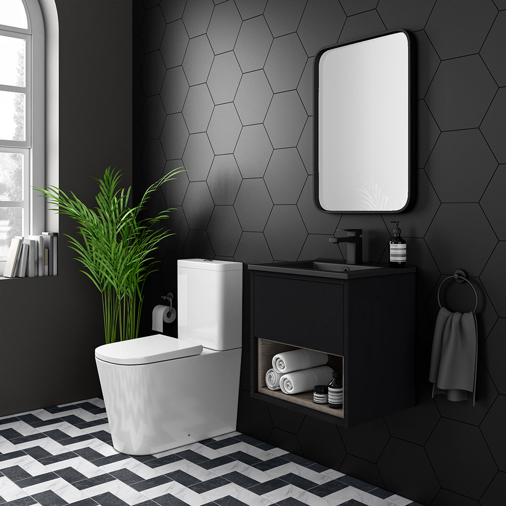 Arezzo Senza 500mm Matt Black Vicenza Oak Wall Hung Vanity Unit