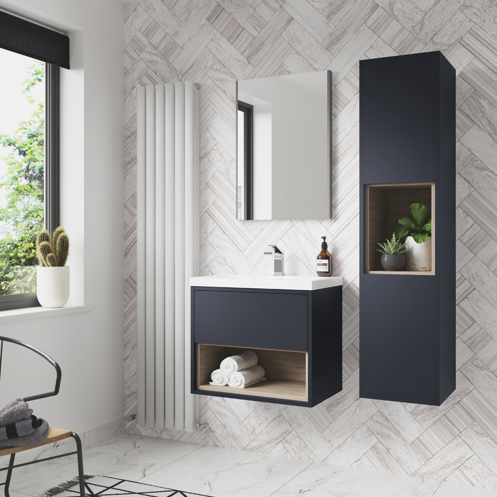 Arezzo Senza 500mm Matt Blue Vicenza Oak Wall Hung Vanity Unit