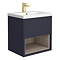 Arezzo Senza 500mm Matt Blue / Vicenza Oak Wall Hung Vanity Unit with Open Shelf + Ceramic Basin