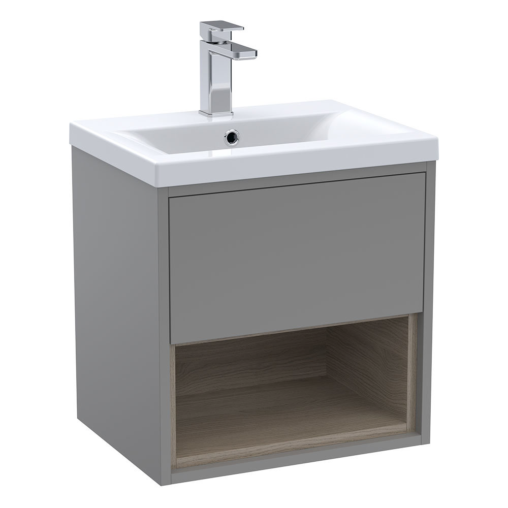 Arezzo Senza 500mm Matt Grey / Vicenza Oak Wall Hung Vanity Unit with