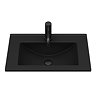 Arezzo Senza 600mm Matt Black / Vicenza Oak Wall Hung Vanity Unit with Open Shelf + Matt Black Slimline Basin