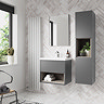 Arezzo Senza 600mm Matt Grey / Vicenza Oak Wall Hung Vanity Unit with Open Shelf + Ceramic Basin