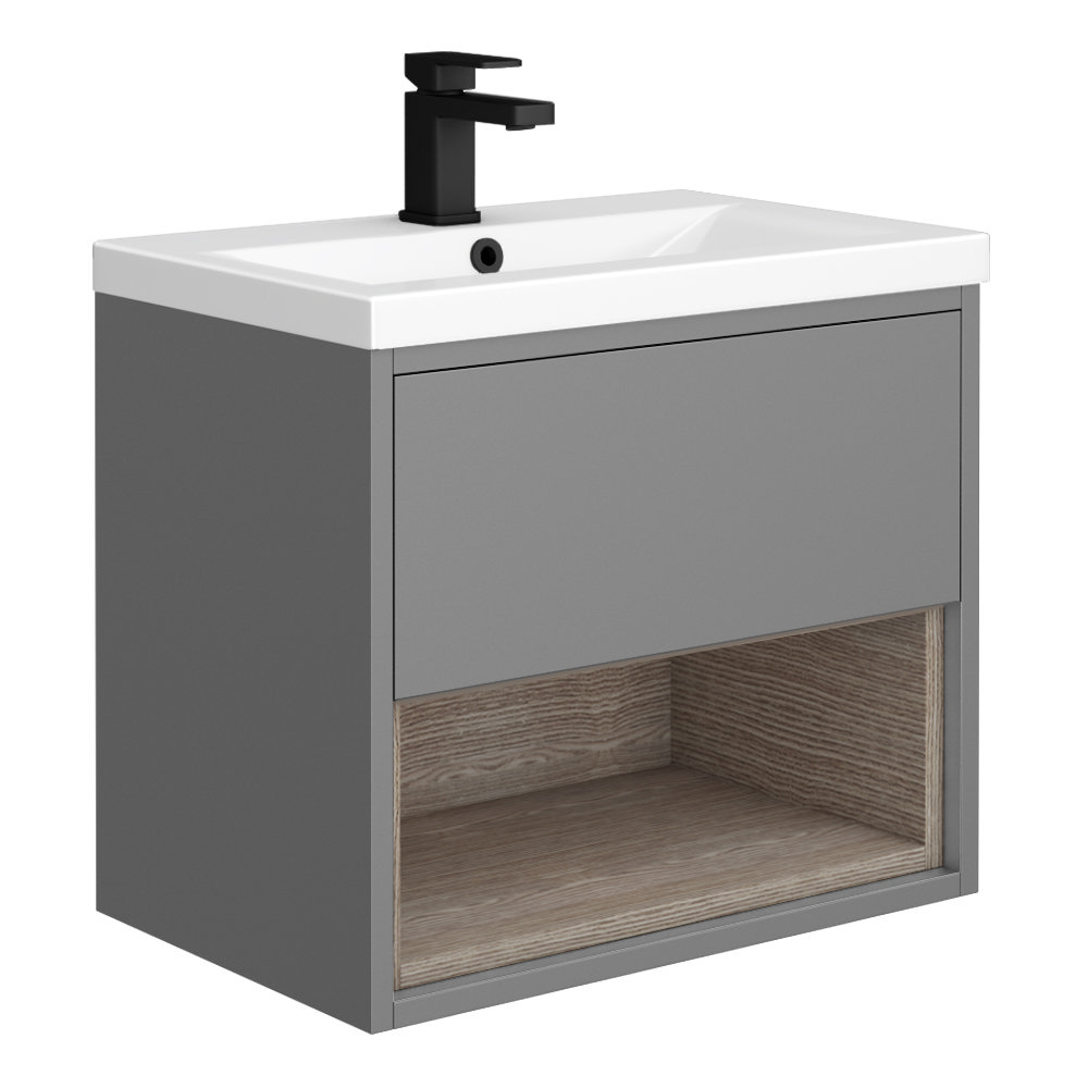 Arezzo Senza 600mm Matt Grey Vicenza Oak Wall Hung Vanity Unit