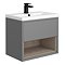 Arezzo Senza 600mm Matt Grey / Vicenza Oak Wall Hung Vanity Unit with Open Shelf + Ceramic Basin