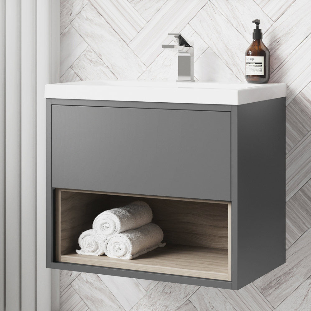 Arezzo Senza 600mm Matt Grey Vicenza Oak Wall Hung Vanity Unit