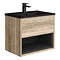 Arezzo Senza 600mm Rustic Oak / Matt Black Wall Hung Vanity Unit with Open Shelf + Matt Black Slimline Basin