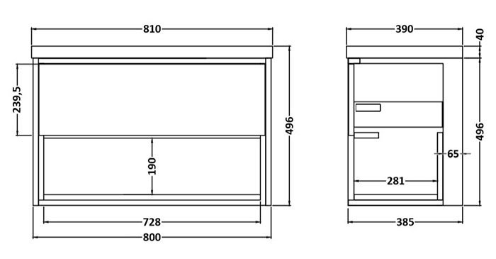 Arezzo Senza 800mm Matt Black / Vicenza Oak Wall Hung Vanity Unit with ...