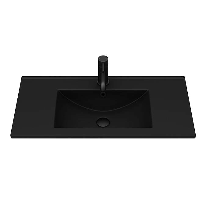 Arezzo Senza 800mm Matt Black / Vicenza Oak Wall Hung Vanity Unit with Open Shelf + Matt Black Slimline Basin