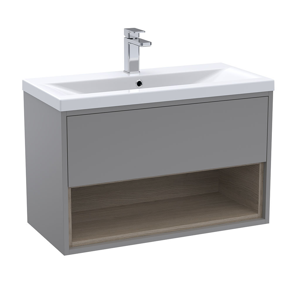 Arezzo Senza 800mm Matt Grey / Vicenza Oak Wall Hung Vanity Unit with