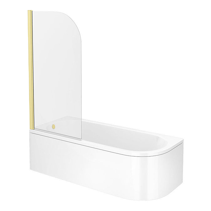 Arezzo Shower Bath (1700mm J Shaped with Brushed Brass Screen + Curved Panel)  Standard Large Image