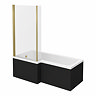 Arezzo Shower Bath - 1700mm L Shaped with Brushed Brass Screen & Matt Black Panel