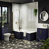 Arezzo Shower Bath - 1700mm L Shaped with Brushed Brass Screen + Matt Blue Panel  Standard Large Image