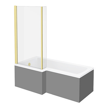 Arezzo Shower Bath - 1700mm L Shaped with Brushed Brass Screen + Matt Grey Panel  Profile Large Imag