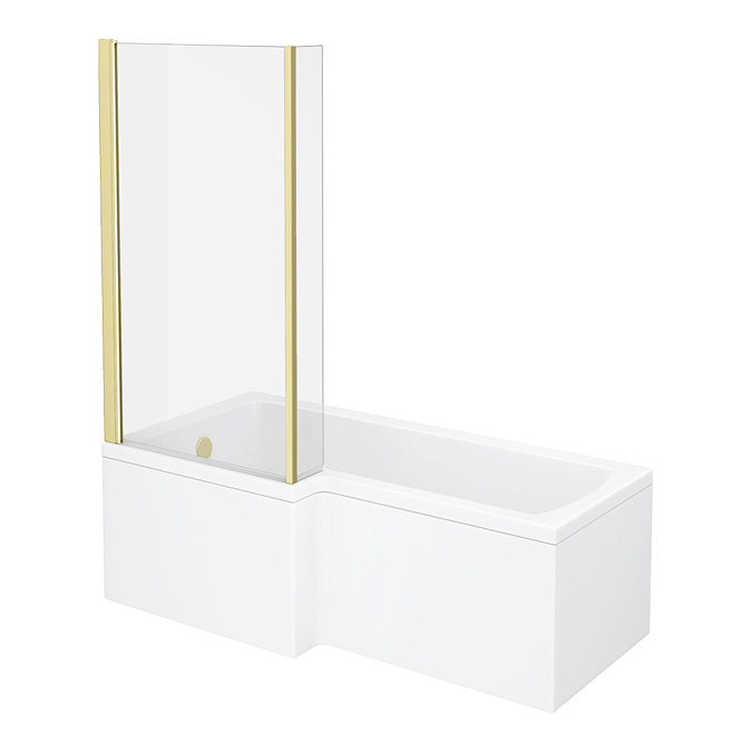 Arezzo Shower Bath - 1700mm L Shaped with Brushed Brass Screen + Panel Large Image