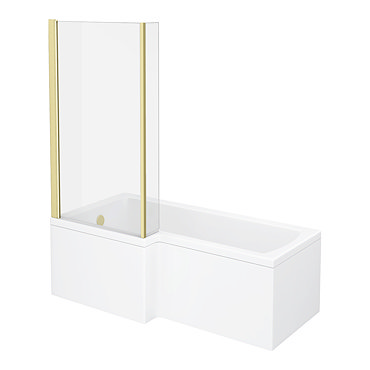 Arezzo Shower Bath - 1700mm L Shaped with Brushed Brass Screen + Panel  Profile Large Image