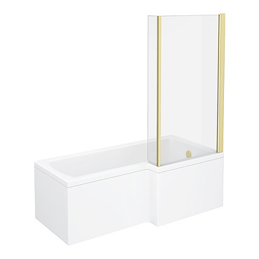 Arezzo Shower Bath - 1700mm L Shaped with Brushed Brass Screen + Panel  Profile Large Image