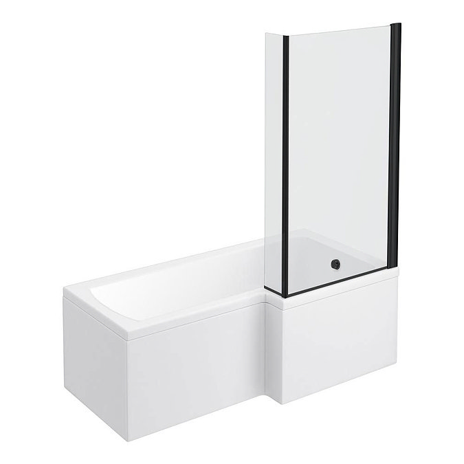 Arezzo RH Shower Bath - 1700mm L Shaped with Matt Black Screen + Panel Large Image