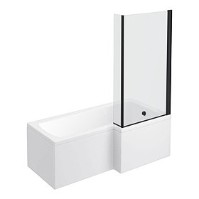 Arezzo RH Shower Bath - 1700mm L Shaped with Matt Black Screen + Panel Large Image
