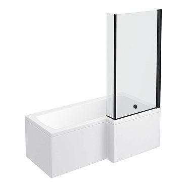 Arezzo Shower Bath - 1700mm L Shaped with Matt Black Screen + Panel  Profile Large Image