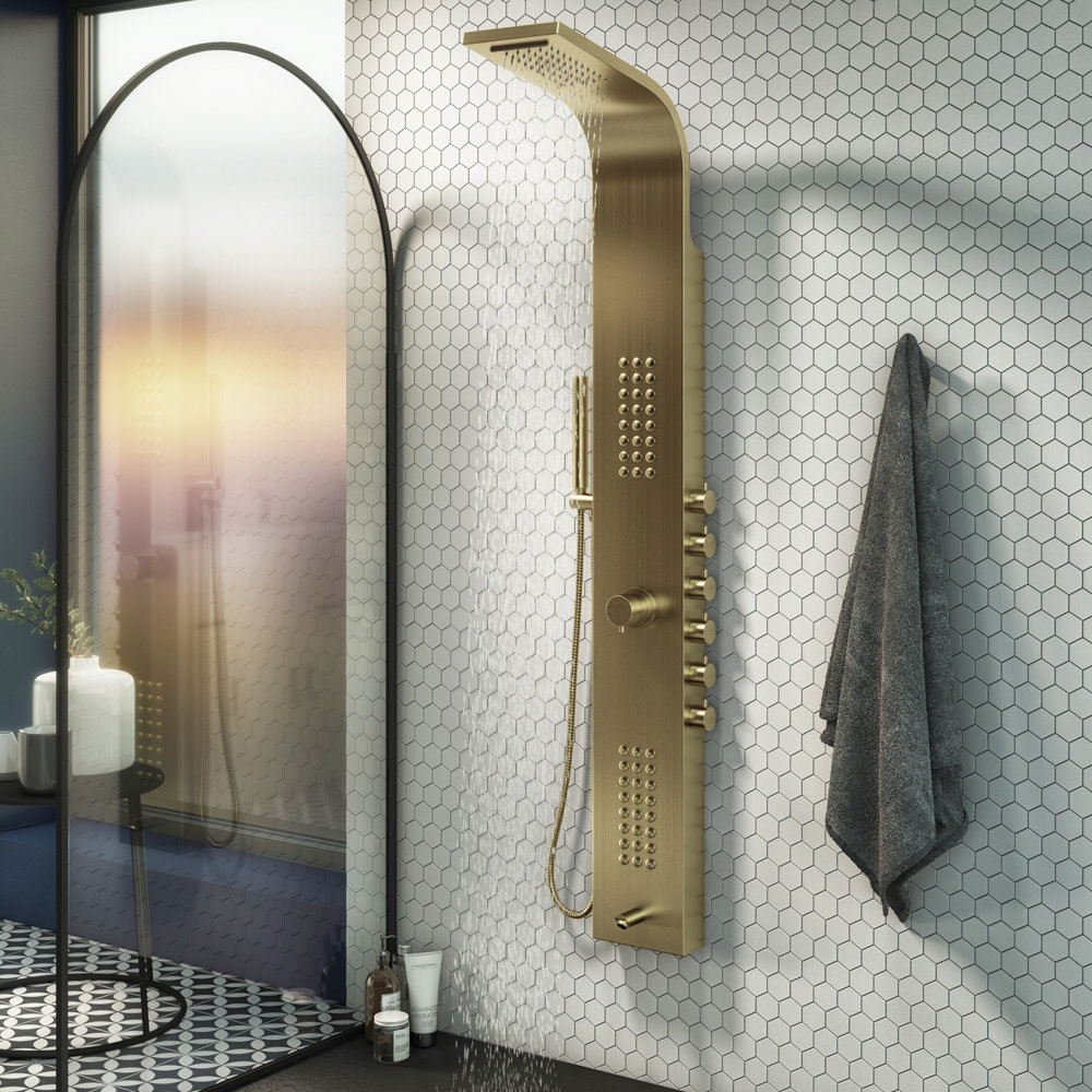 Arezzo Shower Tower Panel Brushed Brass Thermostatic