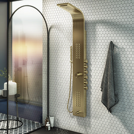 Arezzo Shower Tower Panel - Brushed Brass (Thermostatic) Large Image