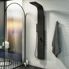 Arezzo Shower Tower Panel - Matt Black (Thermostatic) Large Image