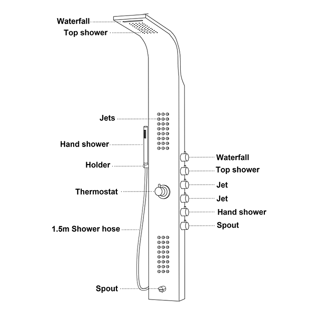 Arezzo Shower Tower Panel - Stainless Steel (Thermostatic)  additional Large Image