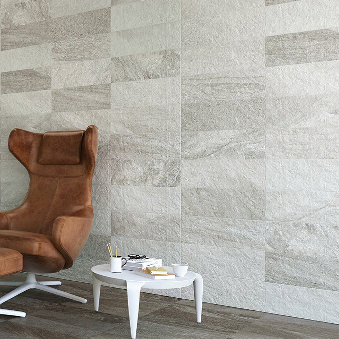 Arezzo Silver Grey Stone Effect Wall and Floor Tiles - 200 x 600mm Large Image