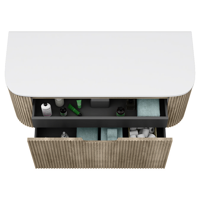 Arezzo Slatted 1200mm Light Oak Curved Wall Mounted Vanity with Round Matt White Basin